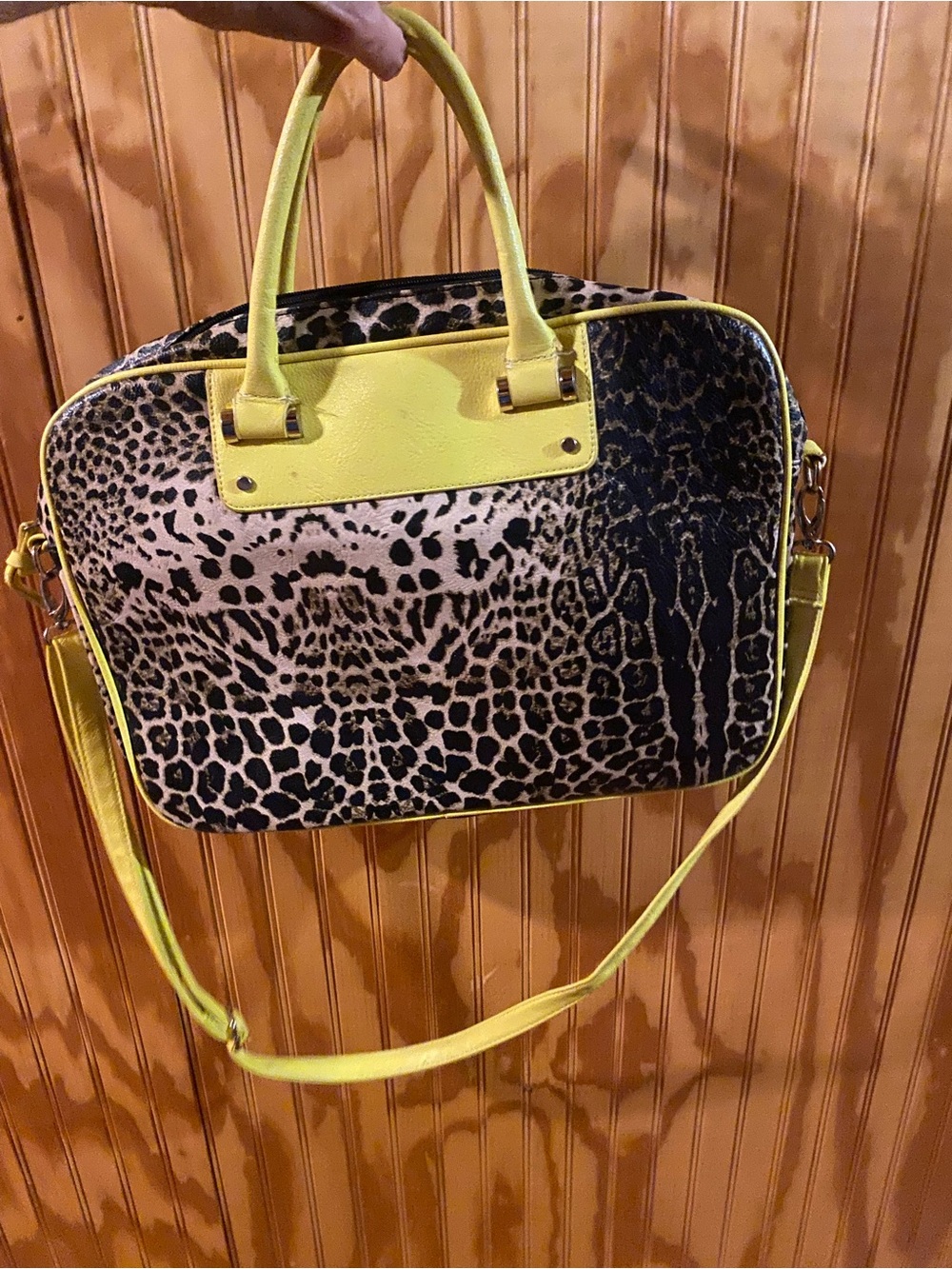 Kate Landry Yellow Leopard Print Satchel computer bag